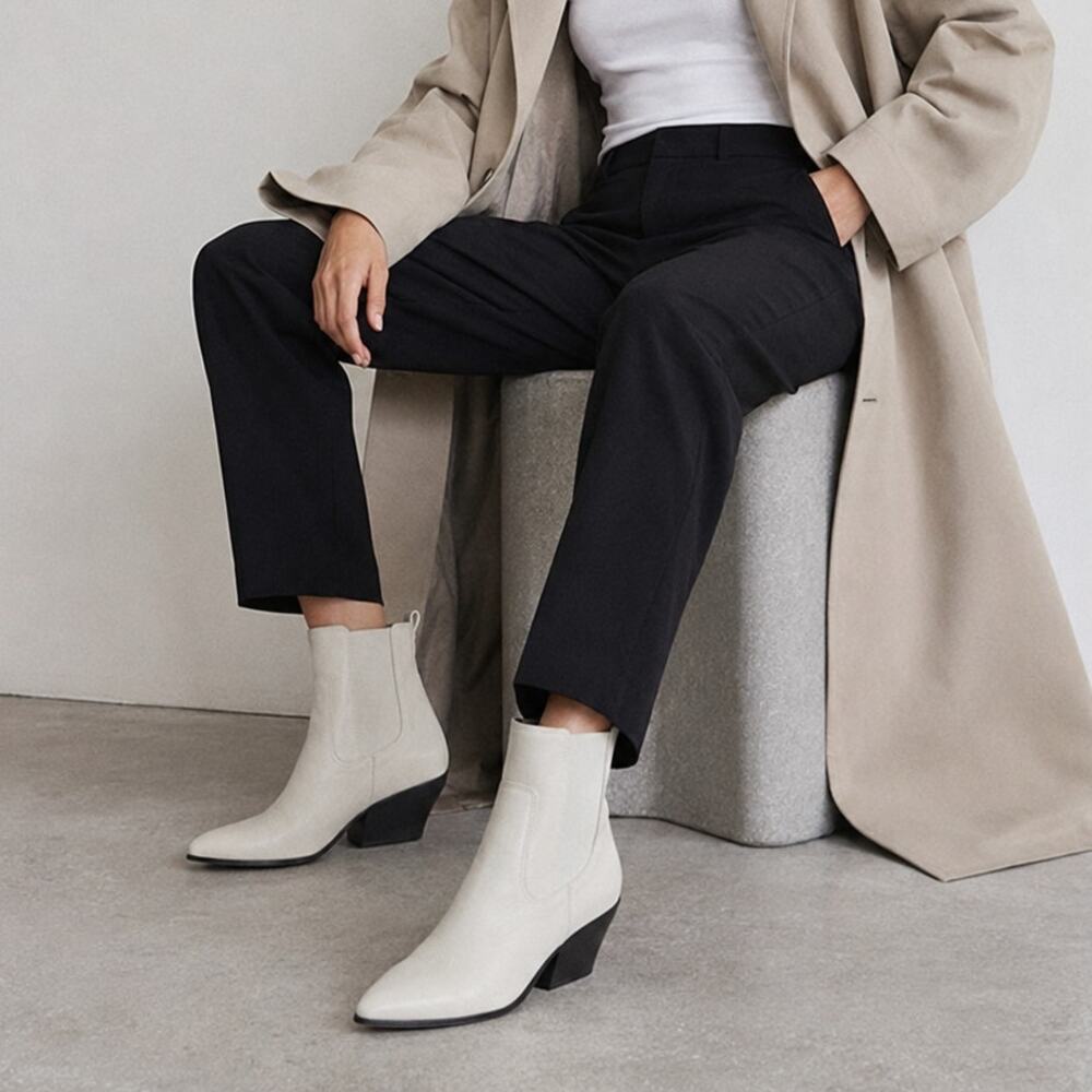 Franco Sarto Anina Chalk White Point Toe Leather Ankle Boots, size 9M